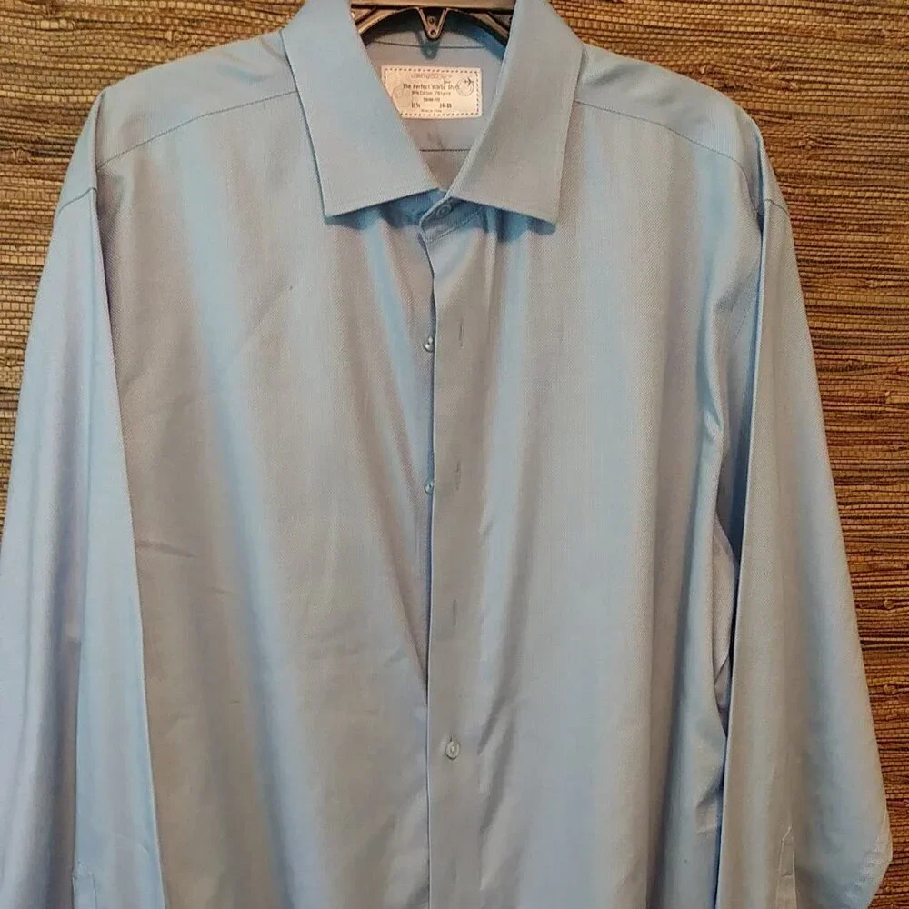 👔 LORENZO UOMO “Perfect White Shirt” Blue Trim Fit Shirt 17.5 / 34-35